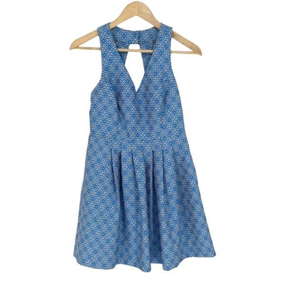 Banana Republic Womens Sleeveless Floral Jacquard Dress Atlantic Blue Size‎ 4P